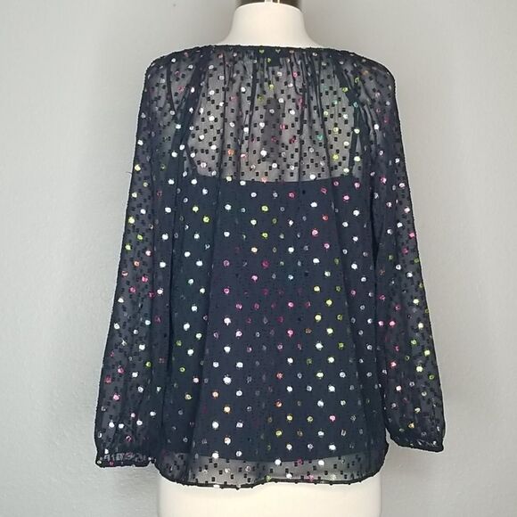 J. Crew Rainbow Clip Dot Chiffon Top Blouse XS - Picture 6 of 7